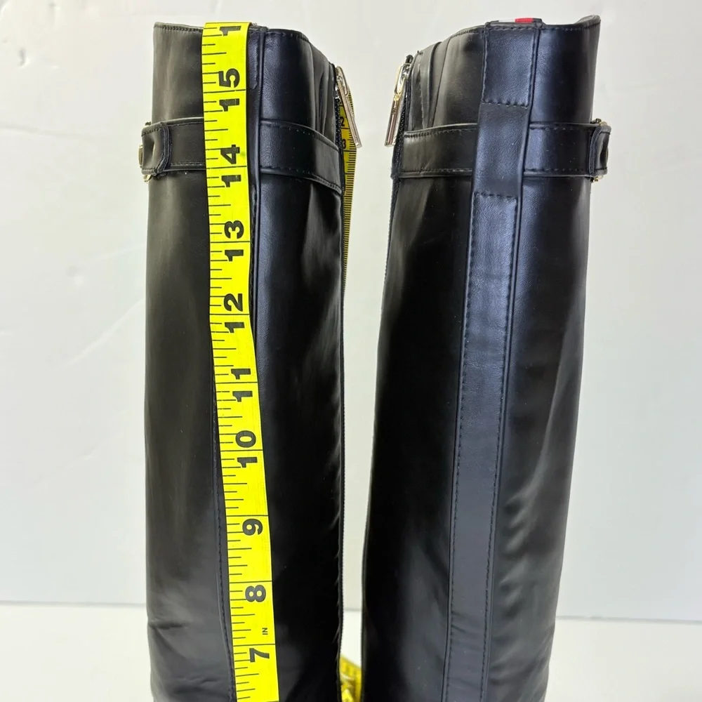 Tommy Hilfiger Inezy Black Knee High Equestrian Boots Side Zip Block Heel Sz6